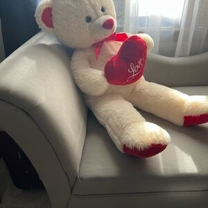 32” off white Teddy Bear with Red Heart Huge for valentine gift